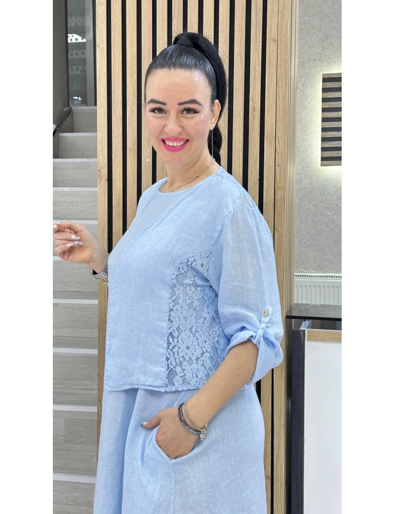 DANTEL CEKETLİ KEREN ELBİSE MAVİ