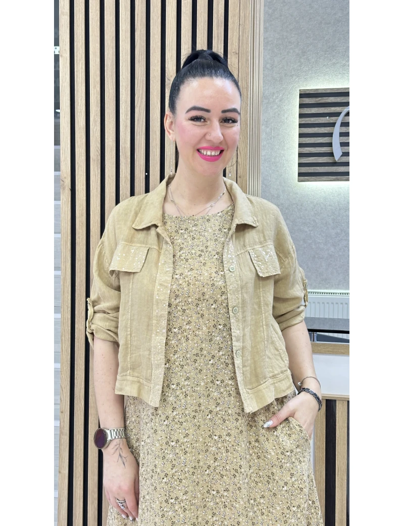 CEKETLİ İTALYAN KETEN ELBİSE BAL KÖPÜĞÜ