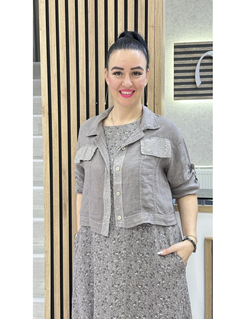 CEKETLİ KETEN ELBİSE VİZON