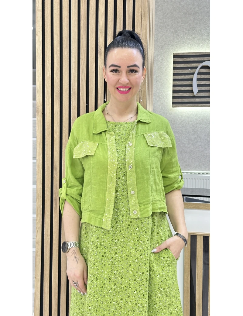 CEKETLİ İTALYAN KETEN ELBİSE FISTIKK