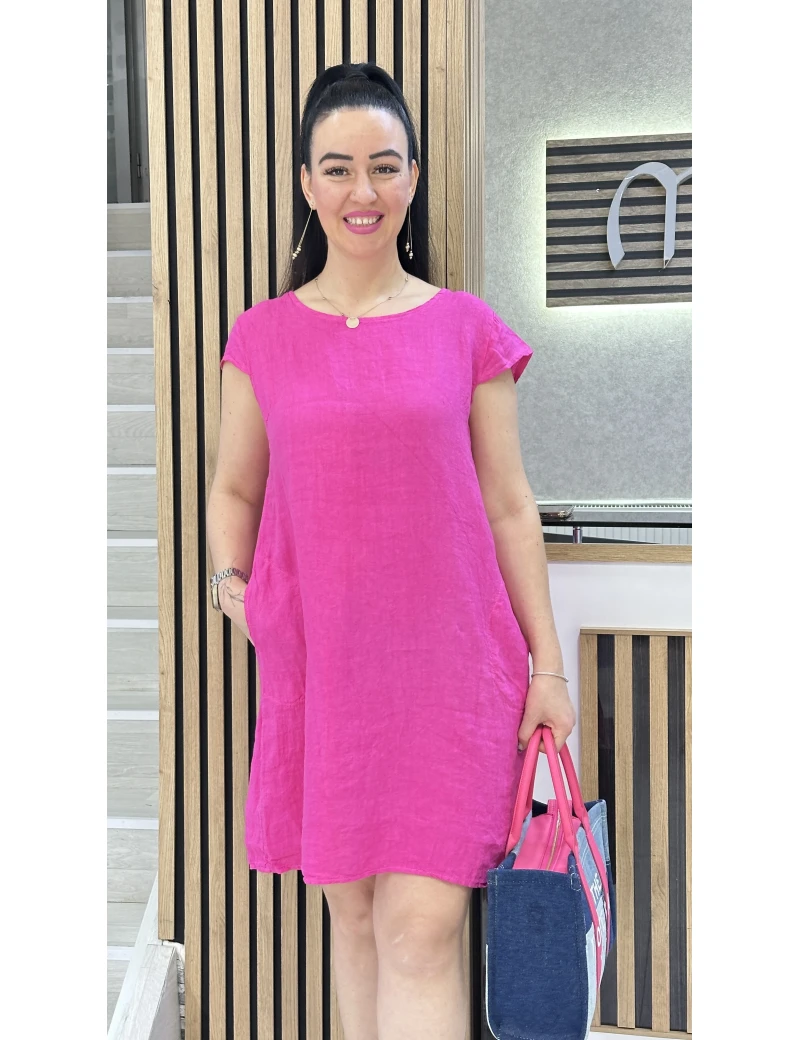 İTL KETEN ELBİSE PEMBE
