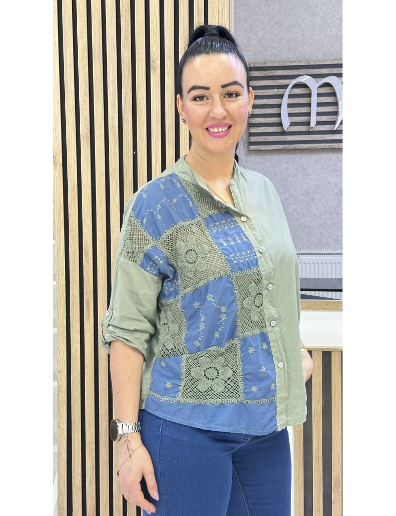 YARI ÇİÇEK İTALYAN GÖMLEK YEŞİL