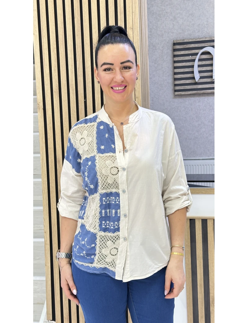 YARI ÇİÇEK İTALYAN GÖMLEK KREM