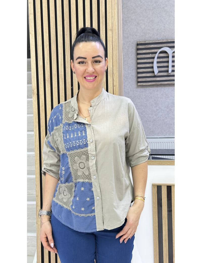 YARI ÇİÇEK İTALYAN GÖMLEK VİZON