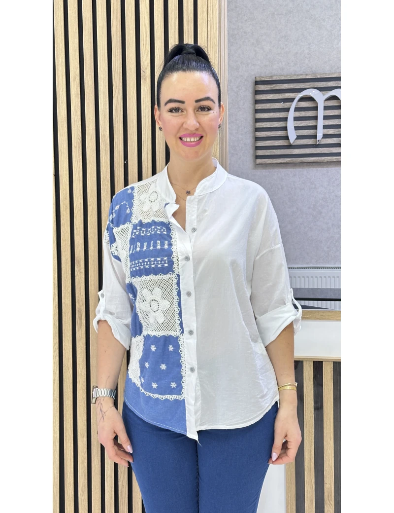 YARI ÇİÇEK İTALYAN GÖMLEK BEYAZ