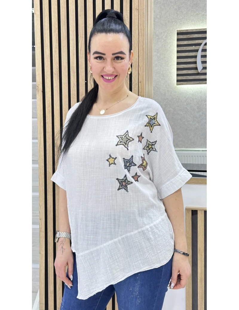 ASİMETRİK YILDIZ KETEN BLUZ